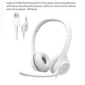 Logitech White USB Wired Headset with Noise-Cancelling Mic